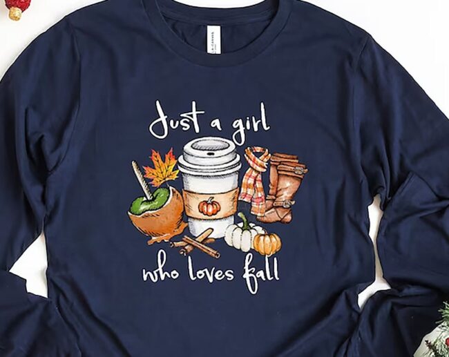 Just a Girl Who Loves Fall Shirt, Womens Fall Shirts, Cute Fall Shirts for Women, Fall Lover's Shirt, Pumpkins Shirt,Fall Shirt,Halloween 1